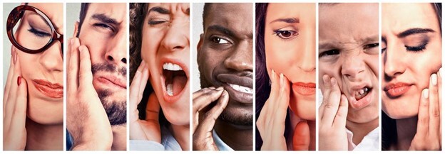Diverse patients showing tooth pain relief and dental comfort expressions.